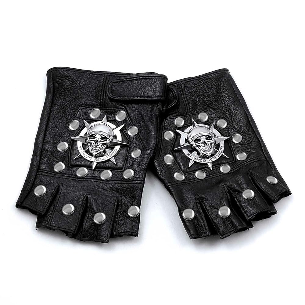 Amazon.com: Steampunk Biker Leather Gloves Mens Skull Punk